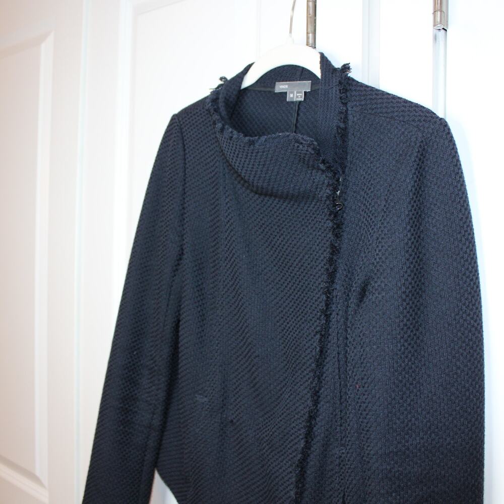 VINCE Tweed Frayed Edge Scuba Jacket Asymmetrical Zip | Medium - Picture 6 of 13